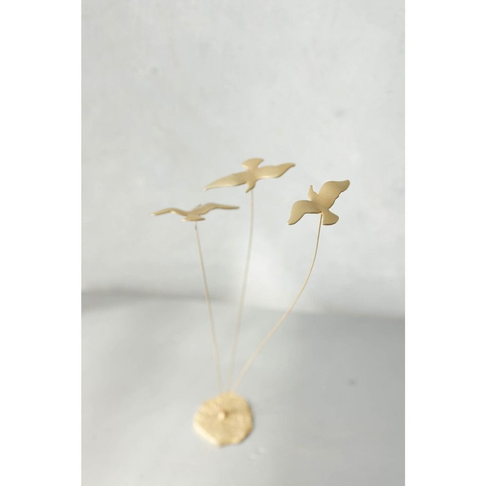 Brass Trio of Birds on wire with base
